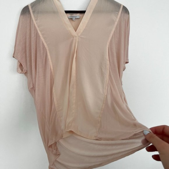 Aritzia Babaton flowy silk sheer pink short sleeve - Picture 2 of 8